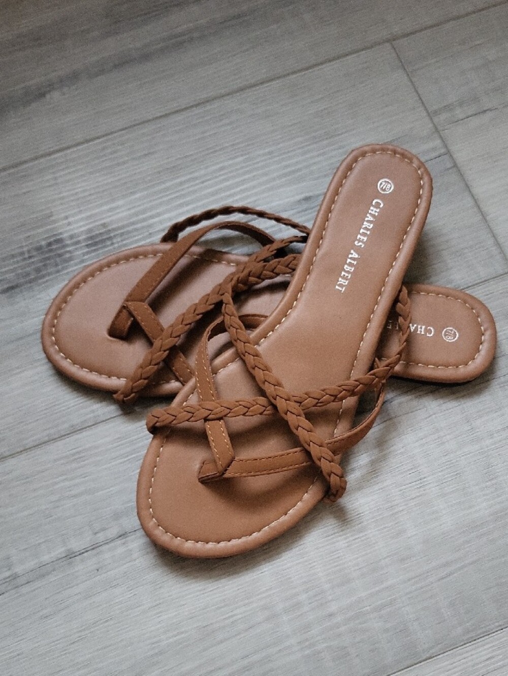 Charles Albert Tan Braided-Strap Slip-On Sandals
